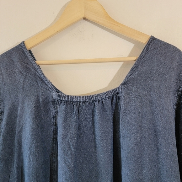 Denim 24/7 Navy Floral Embroidered Lagenlook Top Sz 26W Button Front Gauze - Picture 7 of 12